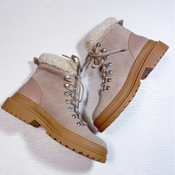 New Splendid Yvonne Suede Combat Boots Lace Up Moto Boot Lug Sole Pink Size 7 - Picture 5 of 17